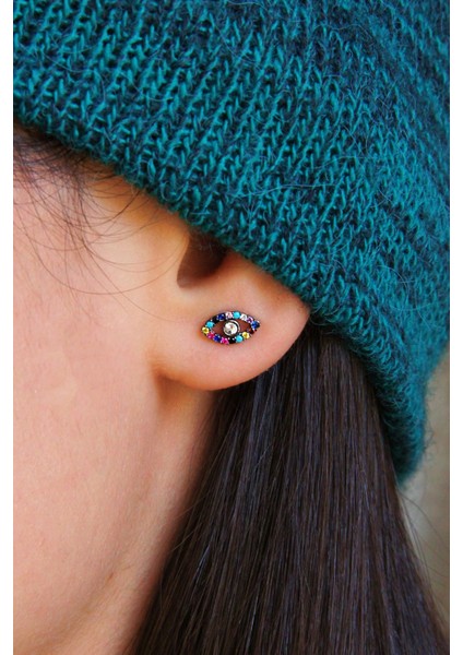 Göz Motifli Renkli Taşlı Gümüş Küpe K072901 fiyatları