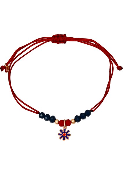 Gümüş Çiçek Motifli Taşlı Makrome Bileklik B070101