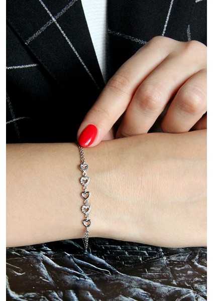 Gümüş Manimal Kalp Dizisi Bileklik B078401