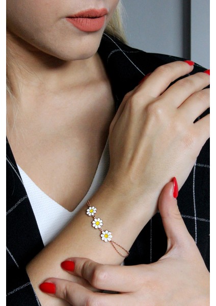 Gümüş Üçlü Rose Papatya Dizisi Bileklik B076401 modelleri