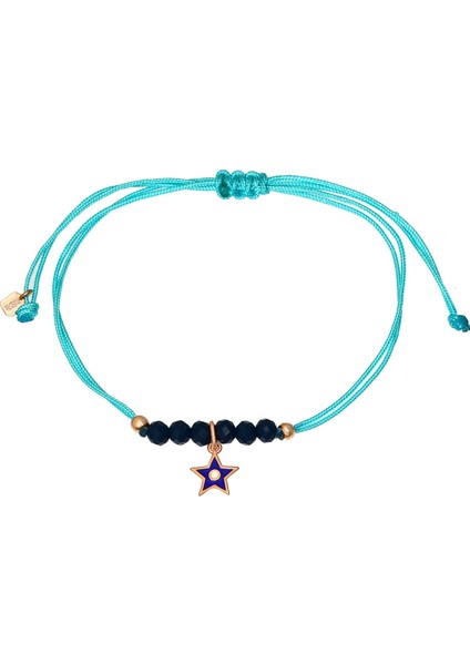 Gümüş Yıldız Motifli Taşlı Makrome Bileklik B070801