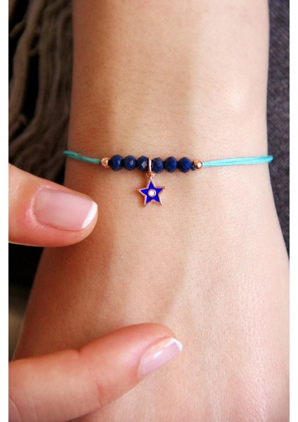 Gümüş Yıldız Motifli Taşlı Makrome Bileklik B070801 fiyatları