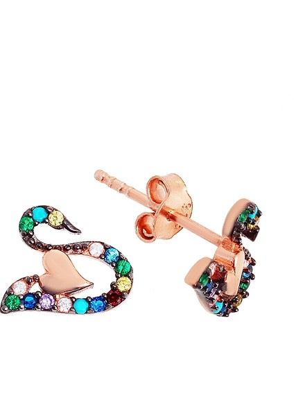 Kuğu Motifli Renkli Taşlı Gümüş Küpe K067301 modelleri