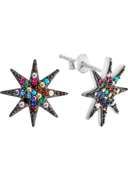 Kutup Yıldızı Motifli Renkli Taşlı Gümüş Küpe K068901 modelleri