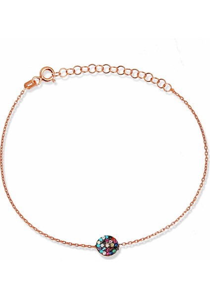 Renkli Taşlı Gümüş Daire Bileklik B054101