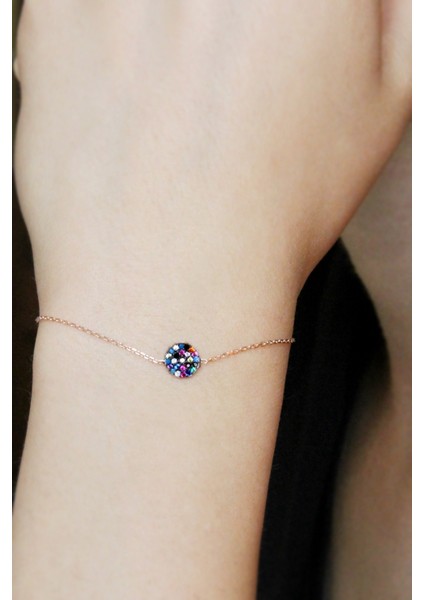 Renkli Taşlı Gümüş Daire Bileklik B054101 fiyatları