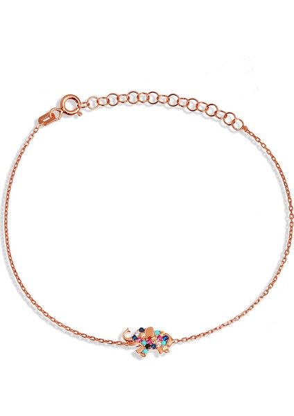 Renkli Taşlı Gümüş Fil Bileklik B048401