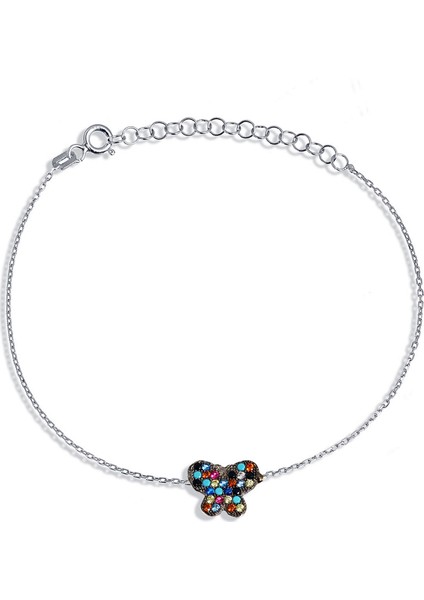 Renkli Taşlı Gümüş Kelebek Bileklik B052901