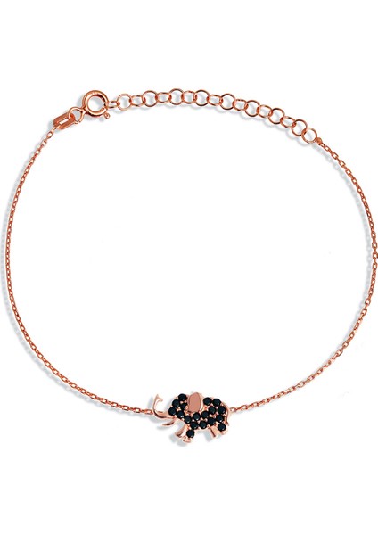 Siyah Taşlı Gümüş Fil Bileklik B048201