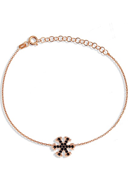 Siyah Taşlı Gümüş Kar Tanesi Bileklik B053701