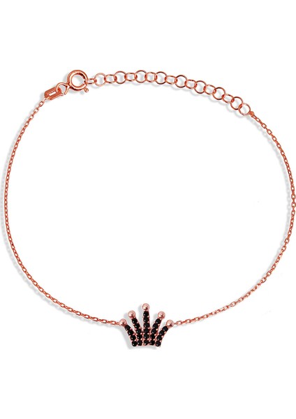 Siyah Taşlı Gümüş Taç Bileklik B047201