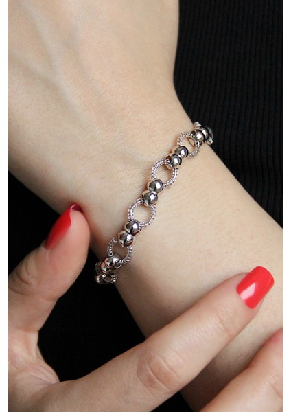 Top Motifli Gümüş Tasarım Füzyon Bileklik B072701