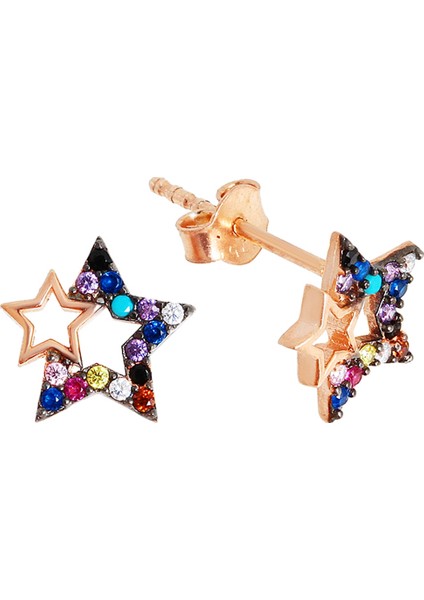 Yıldız Motifli Renkli Taşlı Gümüş Küpe K067901