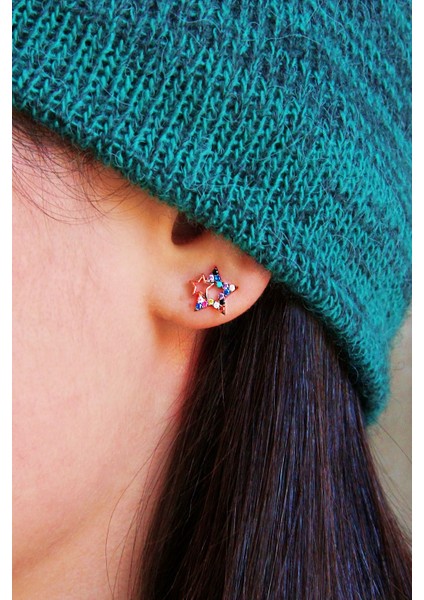 Yıldız Motifli Renkli Taşlı Gümüş Küpe K067901 fiyatları