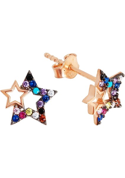 Yıldız Motifli Renkli Taşlı Gümüş Küpe K067901 modelleri