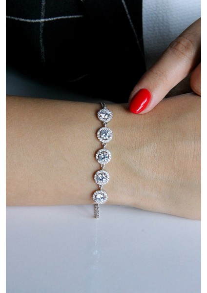 Zirkon Taşlı Gümüş Çift Zincirli Su Yolu Bileklik B077001 fiyatları