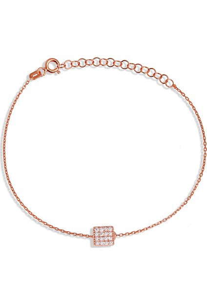 Zirkon Taşlı Gümüş Kare Bileklik B050301