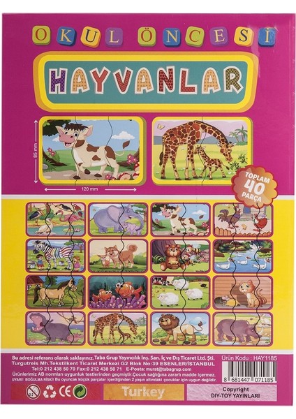 Dıytoy 2 ve 3 Parçalı Hayvanlar Tamamlama Kartları