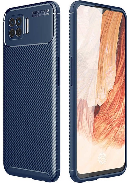 Oppo A73 Kılıf Karbon Desenli Lux Negro Silikon + Tam Kaplayan 5d Cam Ekran Koruyucu Lacivert