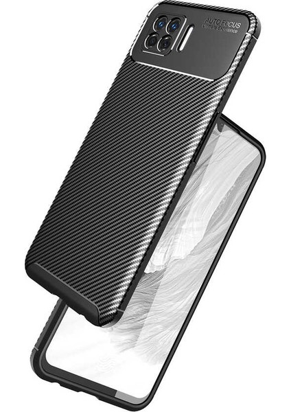 Oppo A73 Kılıf Karbon Desenli Lux Negro Silikon + Tam Kaplayan 5d Cam Ekran Koruyucu Siyah modelleri