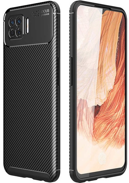 Oppo A73 Kılıf Karbon Desenli Lux Negro Silikon + Tam Kaplayan 5d Cam Ekran Koruyucu Siyah