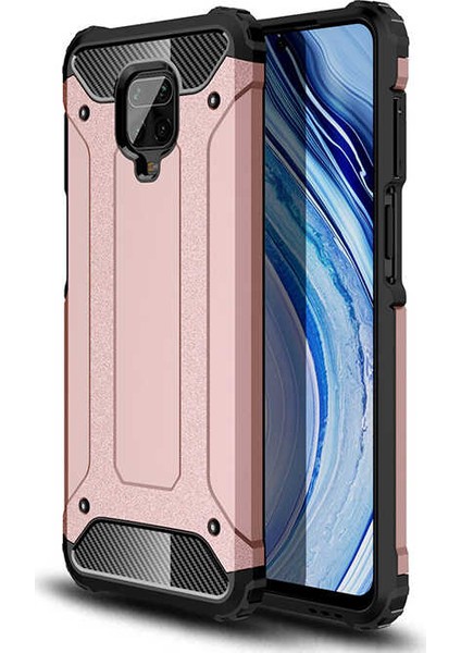 - Xiaomi Redmi Note 9S - Kılıf Çift Katman Zırh Tank Crash Military Kapak - Rose Gold