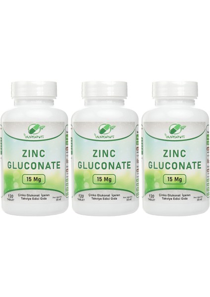 Zinc Gluconate Çinko Glukonat 3 Adet 120 Tablet