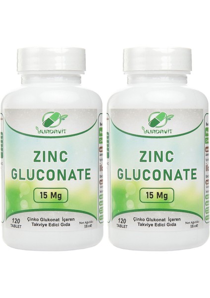 Zinc Gluconate Çinko Glukonat 2 Adet 120 Tablet