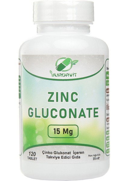 Zinc Gluconate Çinko Glukonat 2 Adet 120 Tablet