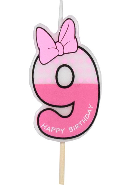 9 Yaş Pembe Kurdelalı Mum