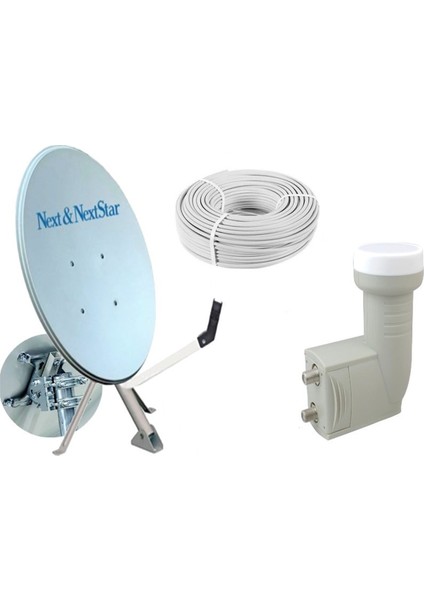 80 cm Next Nextstar Ofset Çanak Anten Full Set+Ikili Lnb+ 25 mt Anten Kablosu 150021