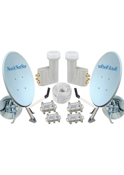 Nextstar 80 cm Çift Çanak Anten Seti Dörtlü Lnb + Kablo + Dayzek + Dübel 150025