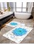 Mavi Çiçek Desenli 2'li Banyo Paspas Seti TLAHMP-023 1