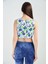 Kolsuz Havuz Yaka Sırtı Fermuarlı Bluz | BLZ14537 Turkuaz Çiçekli 3