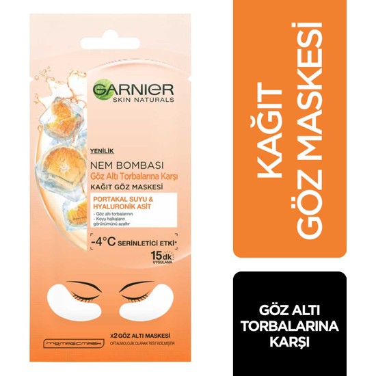 Garnier Nem Bombası Kağıt Göz Maskesi Portakal Suyu & Hyaluronik Asit 6 G +Hediye 50'li Makyaj Pamuğu