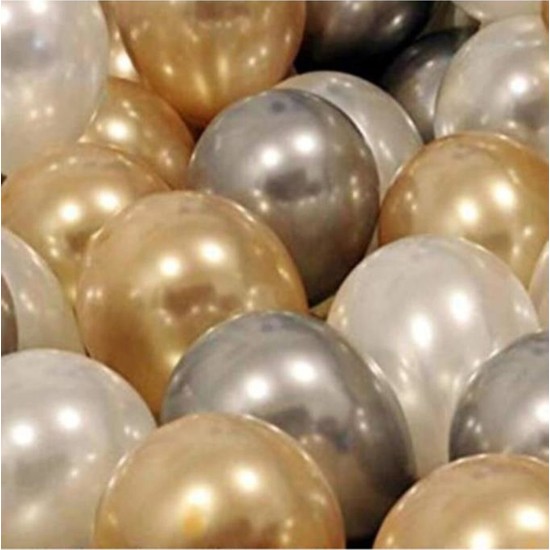 Kullanatparty 30 Adet Metalik Sedefli Gold-Gümüş Gri-Beyaz Balon, Helyumla Uçan