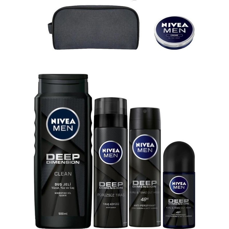 Nivea Deep Dimension Erkek Sprey-Roll On-Duş Jeli-Men Krem-Tıraş Köpüğü
