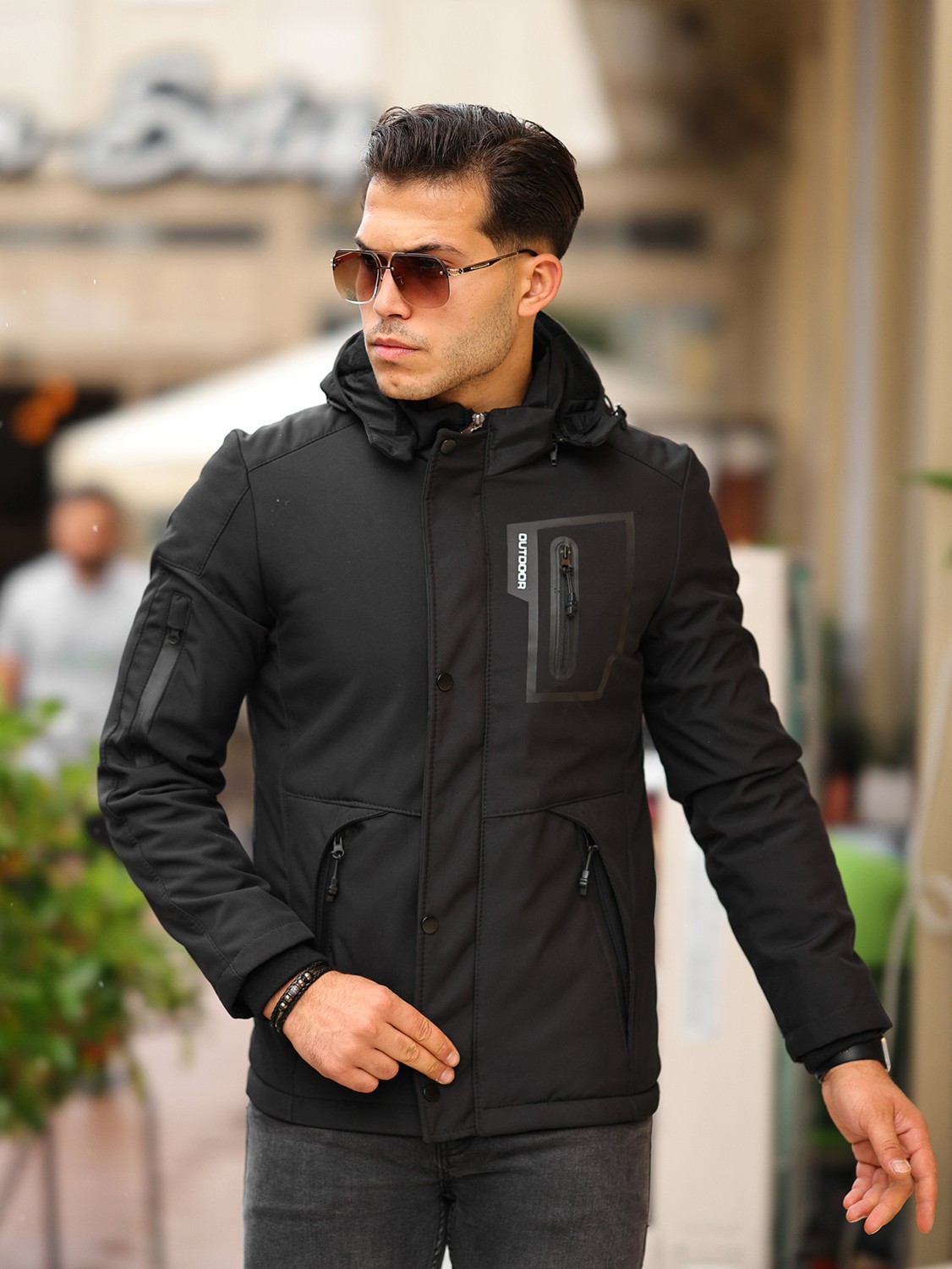 Mero Life Outdoor Kapüşonlu Su ve Rüzgar Geçirmez Kapitone Içi Kürklü Elyaf Dolgulu Şişme Siyah Softshell Mont görsel 3