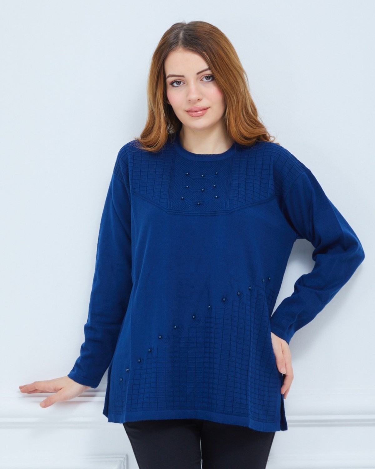 Fresh Moda Kadın Triko Kışlık Orta Yaş Günlük Anne Bluz Kazak