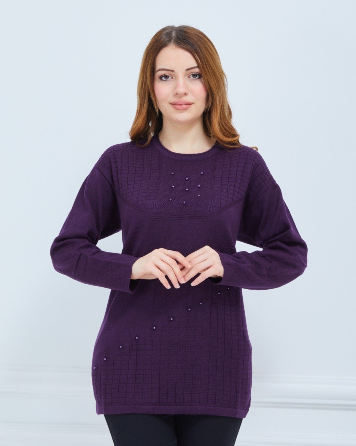 Fresh Moda Kadın Triko Kışlık Orta Yaş Günlük Anne Bluz Kazak