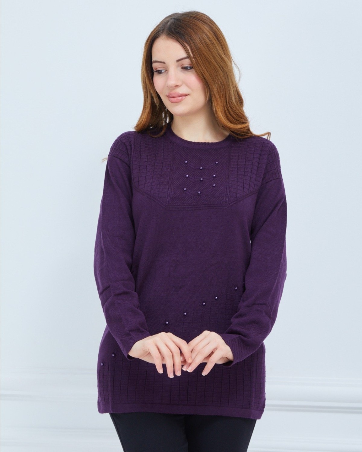 Fresh Moda Kadın Triko Kışlık Orta Yaş Günlük Anne Bluz Kazak görsel 2
