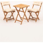 Meya Dekor Sırt ve Oturak Minderli Balkon Bahçe Mutfak 3'lü Bistro Set Katlanır Masa-Sandalye 50X50 Masalı