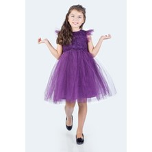 Mnk Baby & Kids Roza Dantel Tütü Kız Çocuk Abiye Elbise MNK0546 - Mürdüm  - 5 Yaş