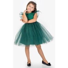 Mnk Baby & Kids Roza Dantel Tütü Kız Çocuk Abiye Elbise MNK0546 - Yeşil - 5 Yaş