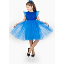 Mnk Baby & Kids Roza Dantel Tütü Kız Çocuk Abiye Elbise MNK0546 - Saks Mavi - 5 Yaş