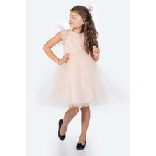 Mnk Baby & Kids Roza Dantel Tütü Kız Çocuk Abiye Elbise MNK0546 - Somon - 4 Yaş