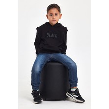 Mrs & Kids 3D Baskılı Pamuk Kışlık Siyah Kapüşonlu Çocuk Siyah Erkek Unisex Oversize Sweatshirt Hoodie