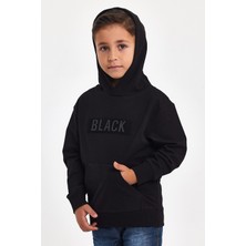 Mrs & Kids 3D Baskılı Pamuk Kışlık Siyah Kapüşonlu Çocuk Siyah Erkek Unisex Oversize Sweatshirt Hoodie