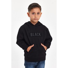 Mrs & Kids 3D Baskılı Pamuk Kışlık Siyah Kapüşonlu Çocuk Siyah Erkek Unisex Oversize Sweatshirt Hoodie