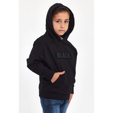 Mrs & Kids 3D Baskılı Pamuk Kışlık Siyah Kapüşonlu Çocuk Siyah Erkek Unisex Oversize Sweatshirt Hoodie